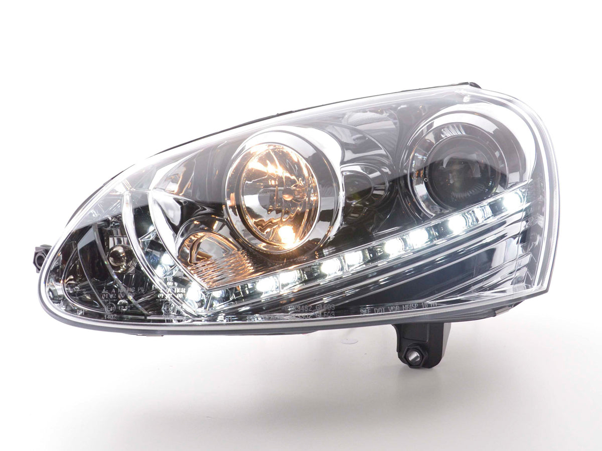 Scheinwerfer Set Daylight LED Tagfahrlicht VW Golf 5 03-08 chrom Scheinwerfer Set Daylight LED Tagfahrlicht VW Golf 5 03-08 chrom